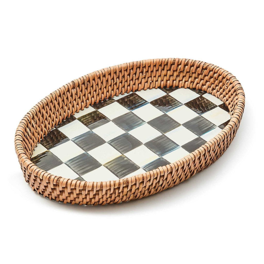Courtly Check Small Enamel & Rattan Serving Tray