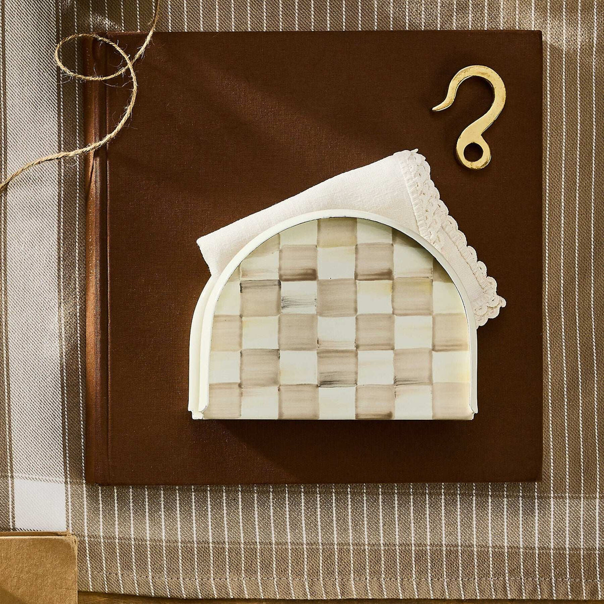 Mocha Check Napkin Holder MacKenzie-Childs