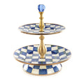 Royal Check Luxury Blue Enamel Two Tier Sweet Stand