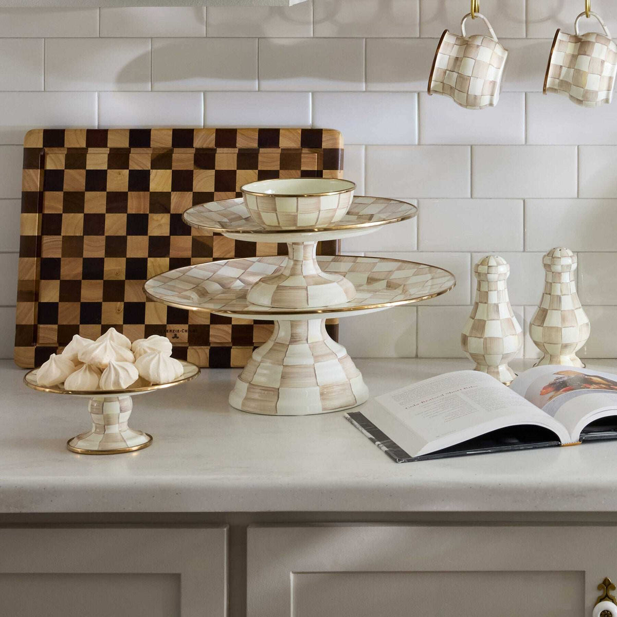 Mocha Check Mini Pedestal Platter by Mackenzie-Childs