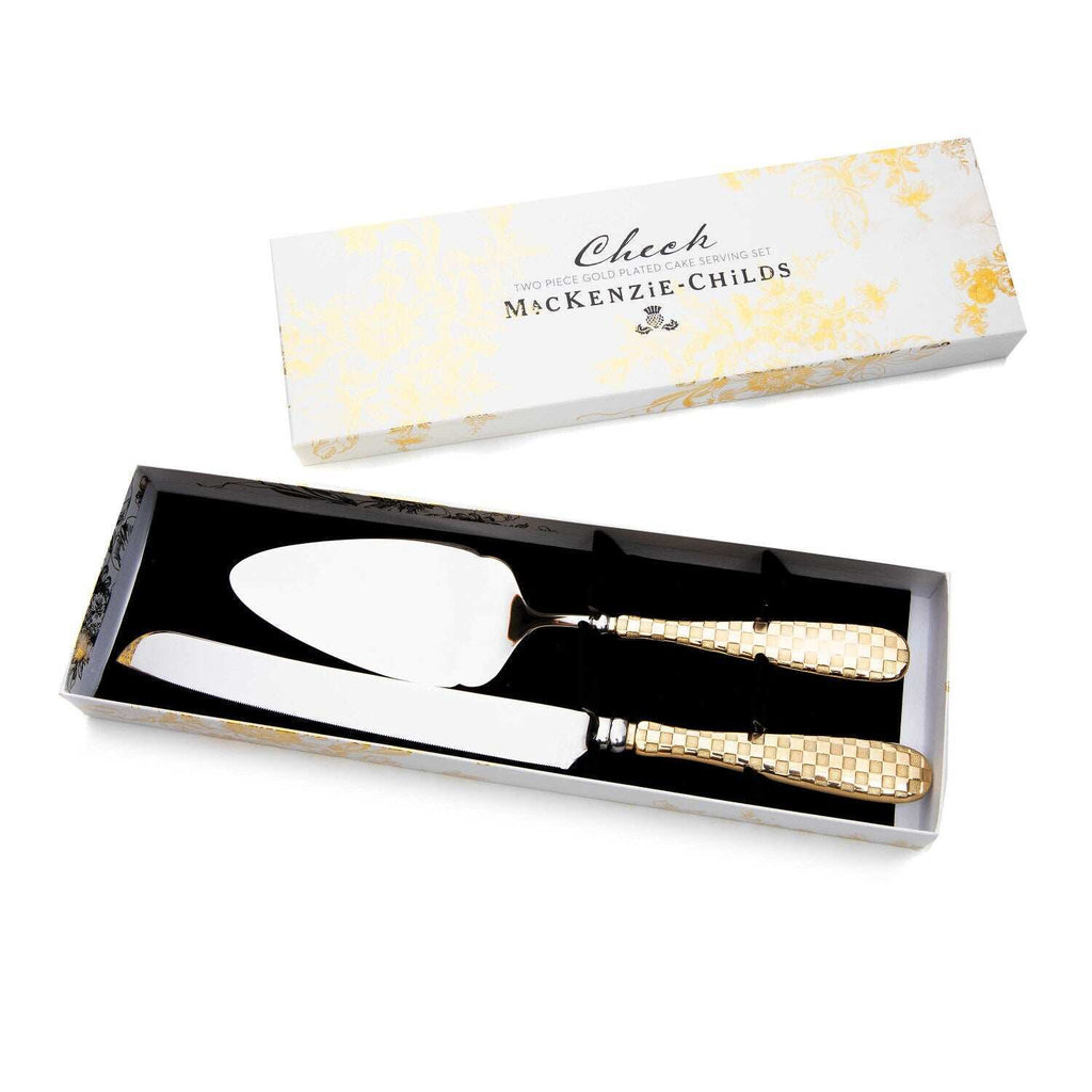 MacKenzie-Childs Gold Check Cake Serving Set