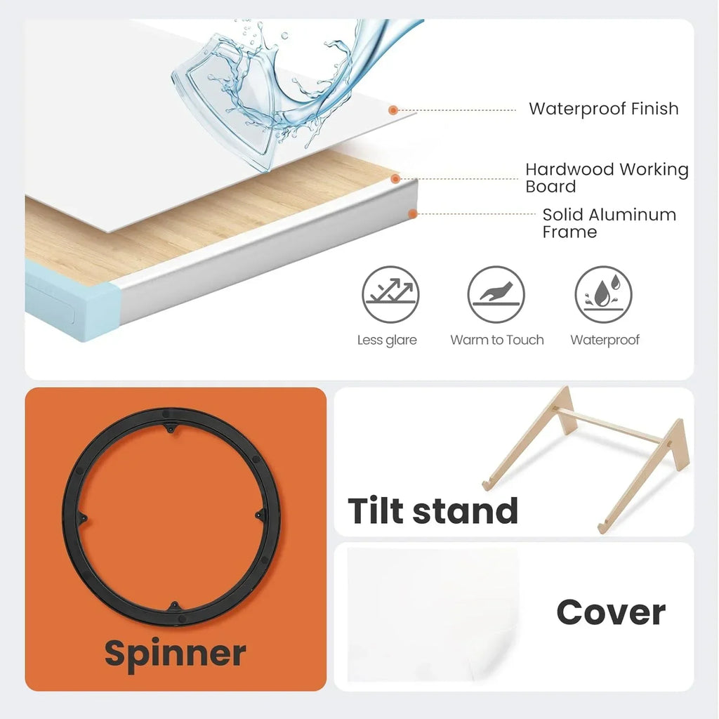Rotating Puzzle Board with Drawers and Cover,Tilt&Lazy Susan